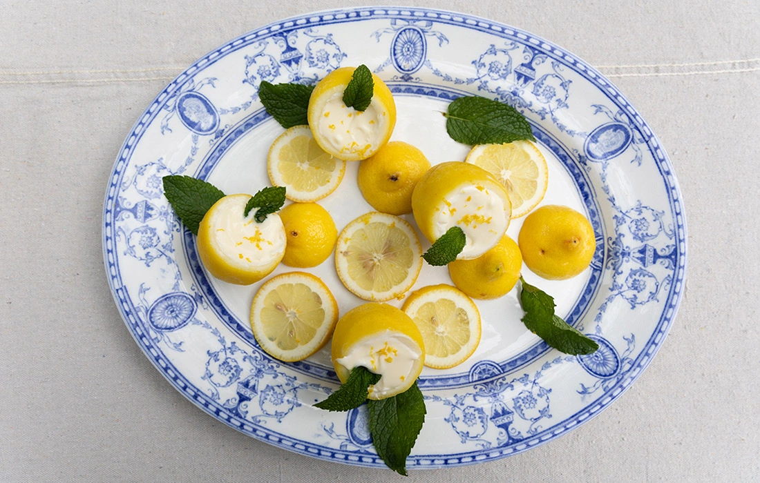 Homemade lemon sorbet cups