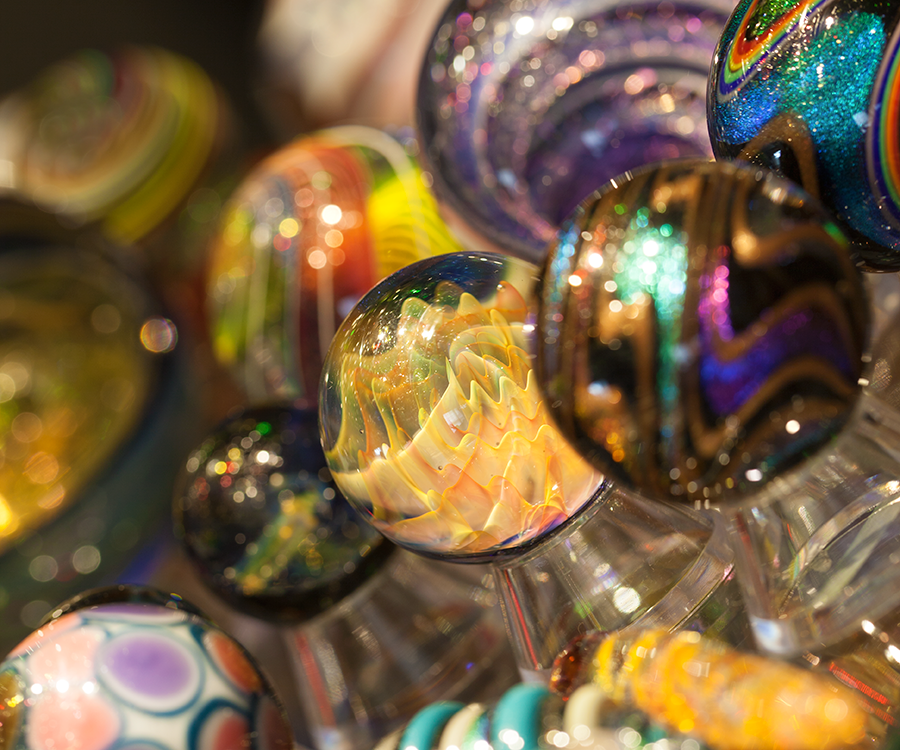 These dazzling marbles live in the home studio of local marble maker Will Stuckenberg.