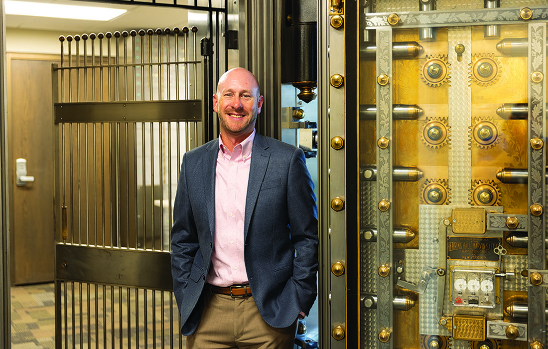 Matt Bower in the vault at Midwest Bank.