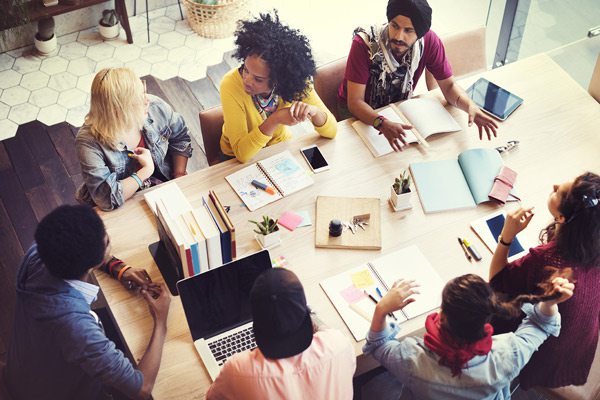 Workplace meeting around a table