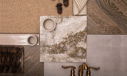 warm neutral tile and carpet samples for the home