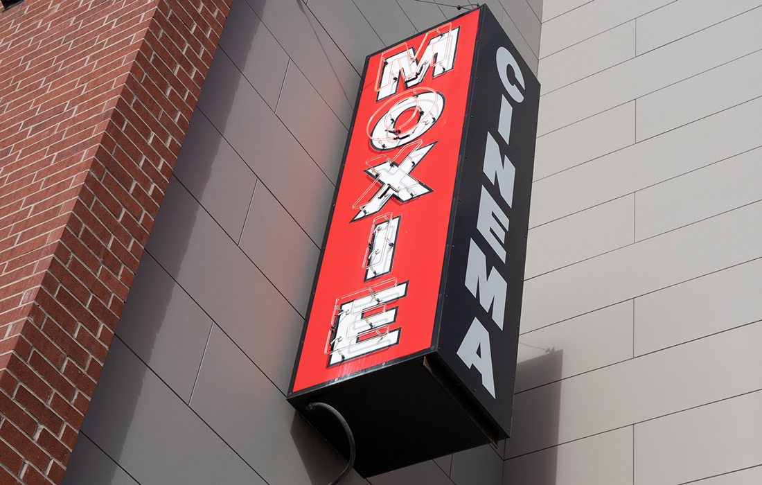 Moxie Cinema exterior sign in downtown Springfield MO