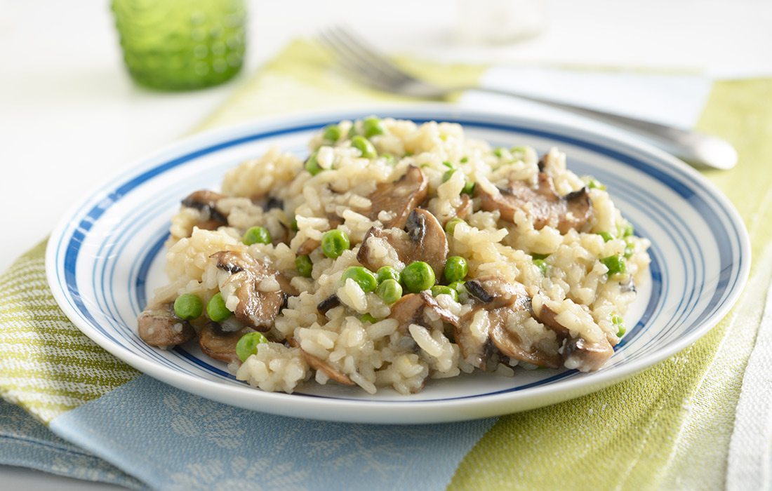 Mushroom and pea risotto