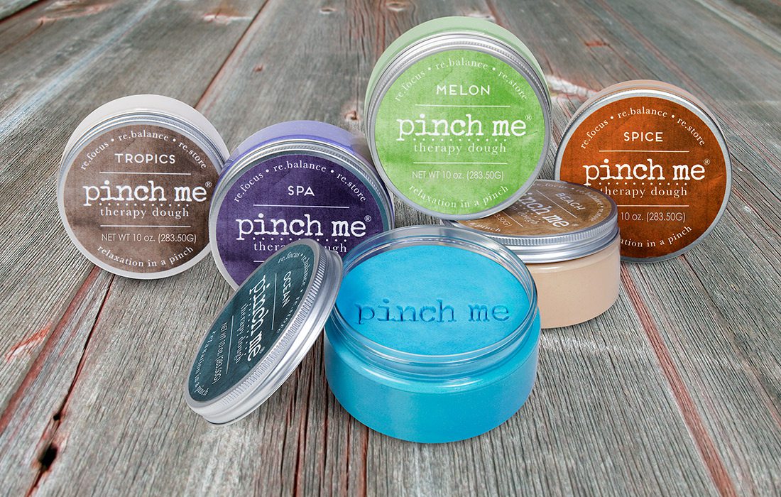 A variety of Pinch Me Therapy Dough scents