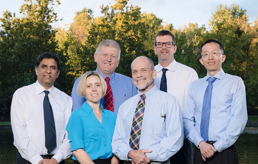 Back row: Dushyant Verma, MD; Roger Holden, MD, PhD; Robert Ellis, MD; Jiantao Ding, MD; Front row: Brooke Gillett, DO; William Cunningham, MD