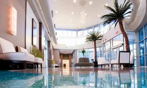 tropical hotel lobby