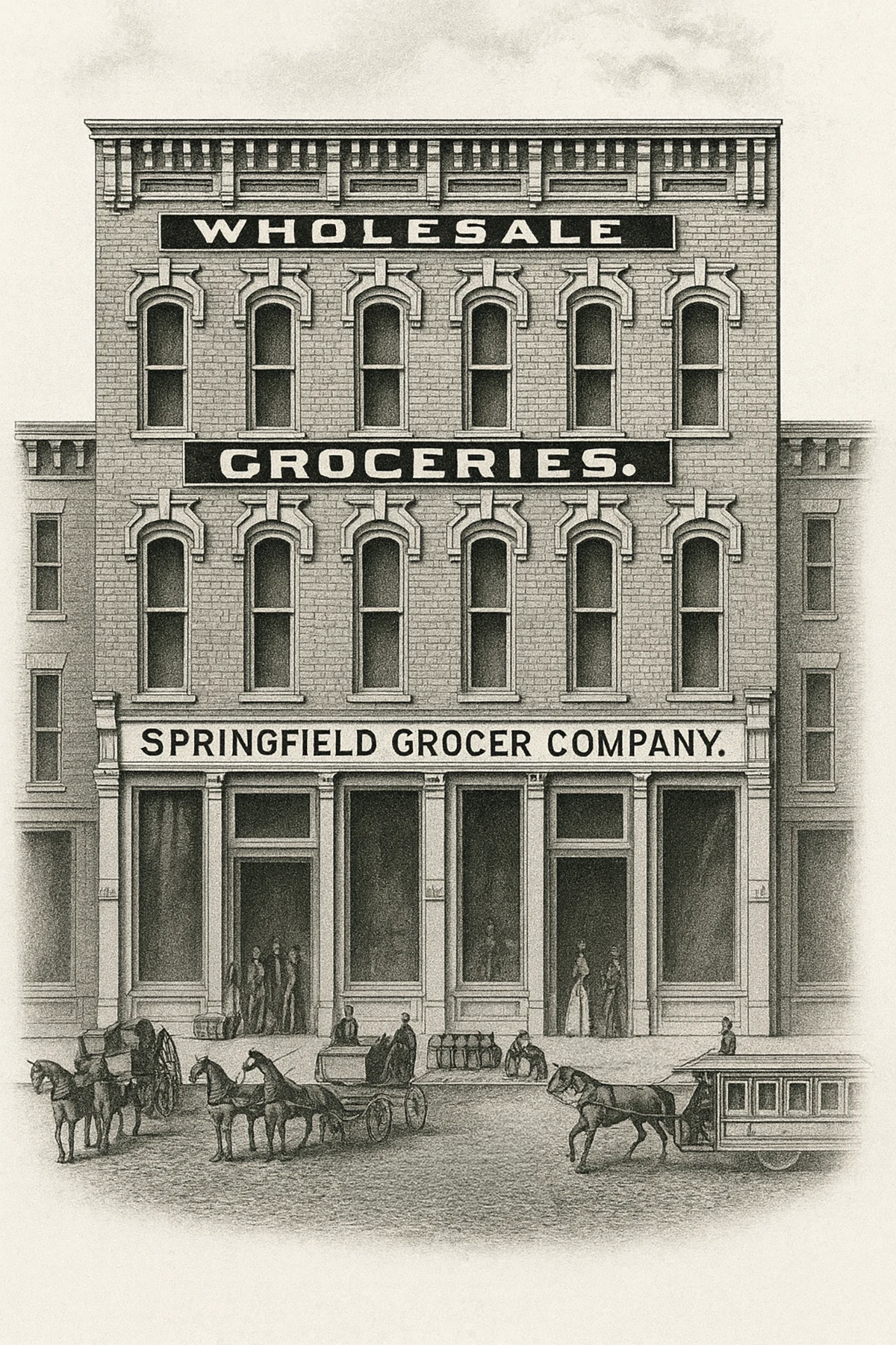 etching of the original SGC office building in downtown Springfield.