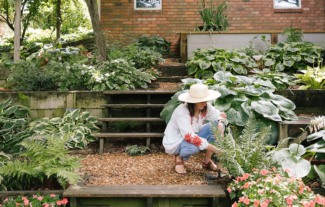 Kelly Harman in her hosta garden in Springfield MO