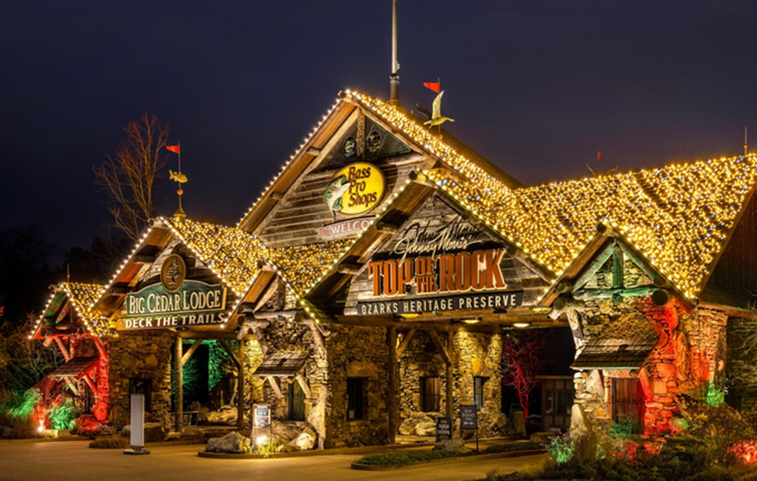 Explore Bass Pro Shop as it's lit up for the holiday season.