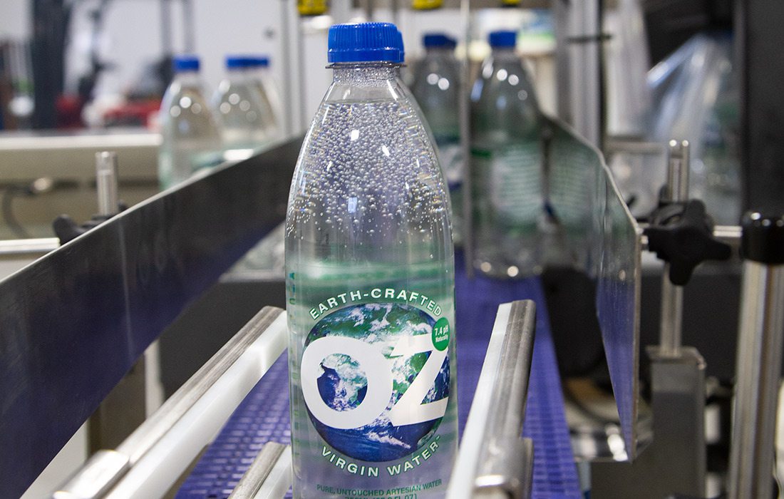 OzWater bottles on a production line