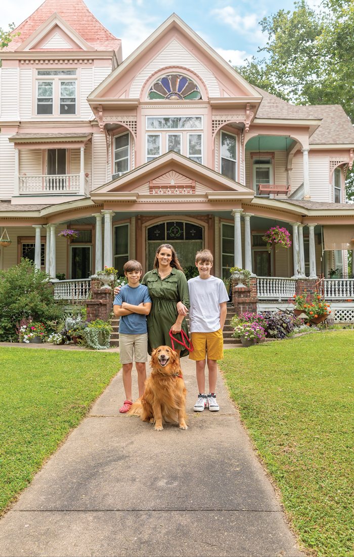 Parker family outside home.