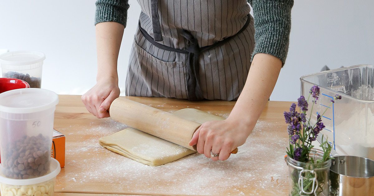 Uliana Komodi of European Cafe in Springfield MO rolling out pastry dough