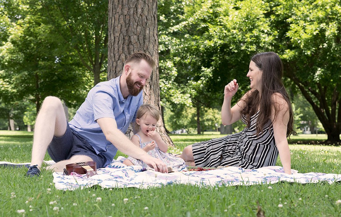 Family having a picnic in Phelps Grove Park, southwest MO