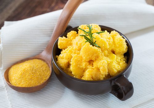 Cooked polenta in a bowl