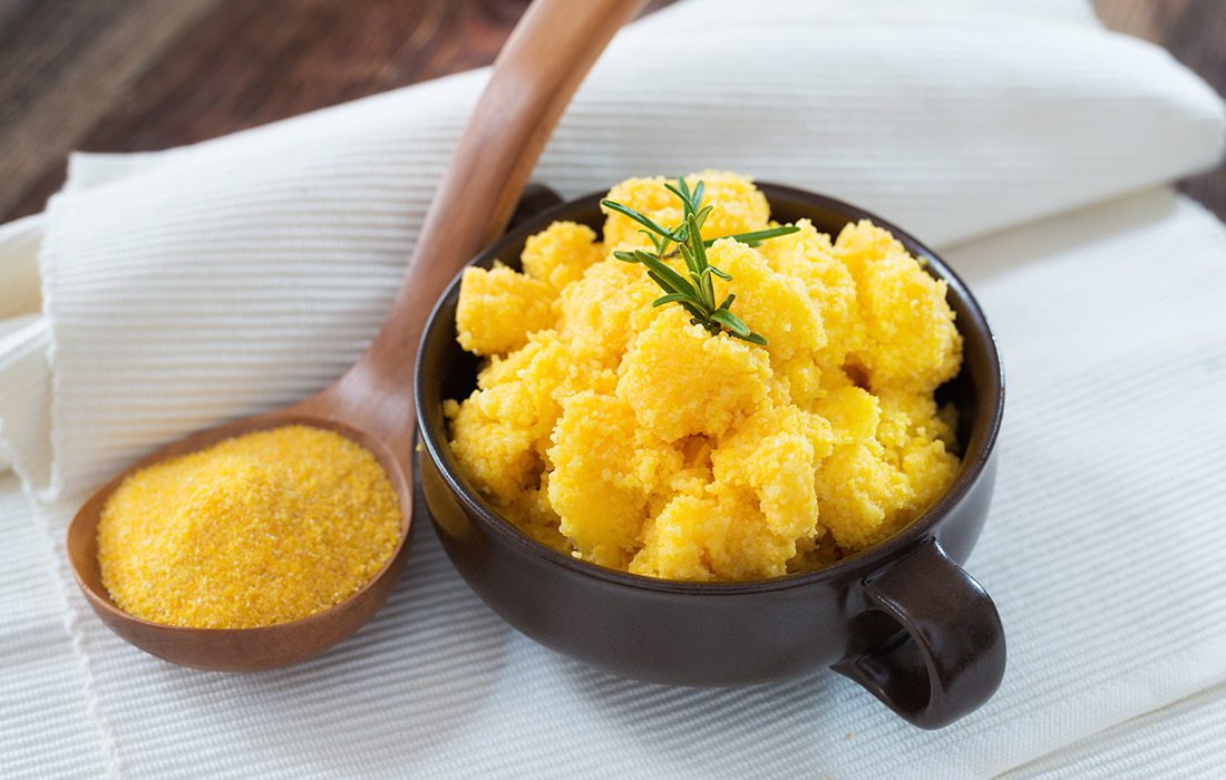 Cooked polenta in a bowl