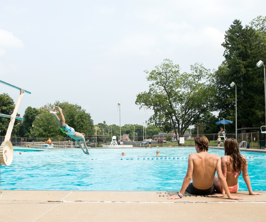 Fassnight Pool has a diving board, a slide and plenty of room to swim around.