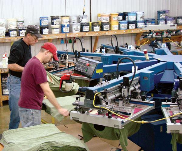 Screen printing shop workers