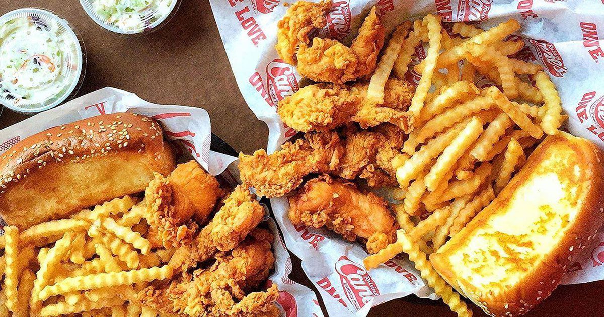 Chicken fingers baskets with coleslaw and fries from Raising Cane's
