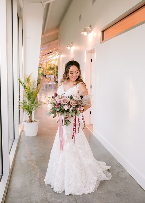 Bride Cindy Chao on her wedding day at Greenhouse Two Rivers