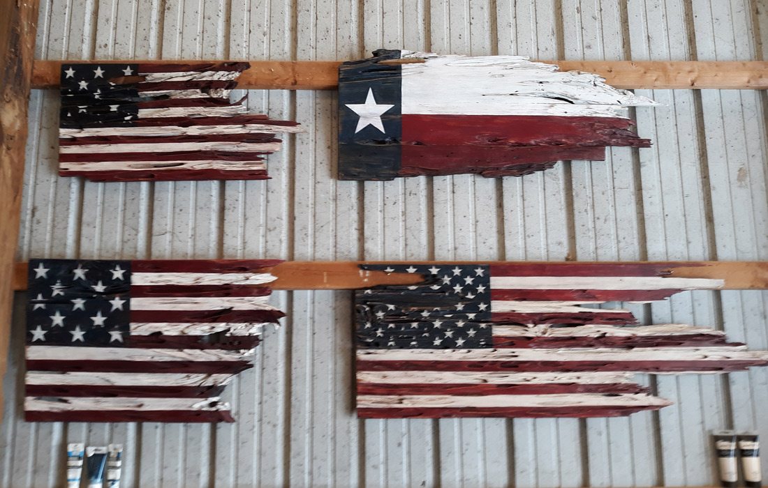 Rustic made American flags