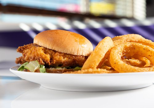 Crispy chicken sandwich and onion rings at Red's Giant Hamburg in Springfield MO