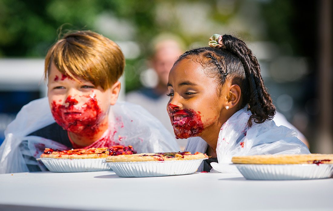Pie eating contest at fall festival