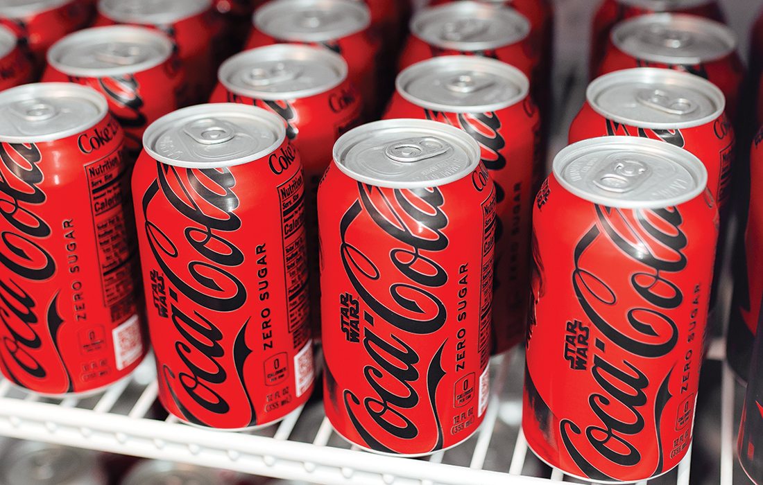 Canned soda from Ozarks Coca-Cola/Dr Pepper Bottling Company