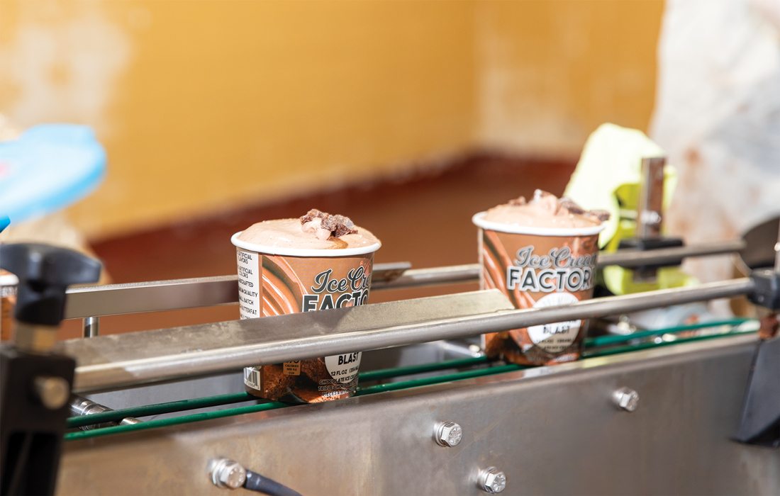 Ice cream being made at the Ice Cream Factory in Lebanon, Missouri.