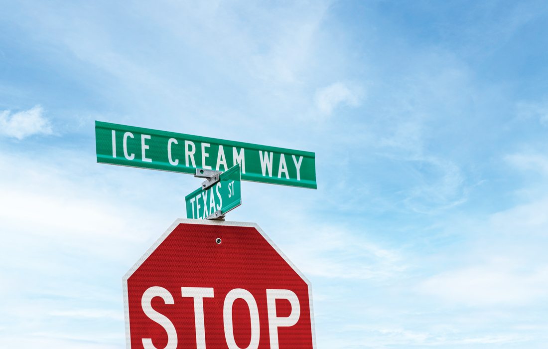 Ice Cream Way street sign in Lebanon, Missouri.