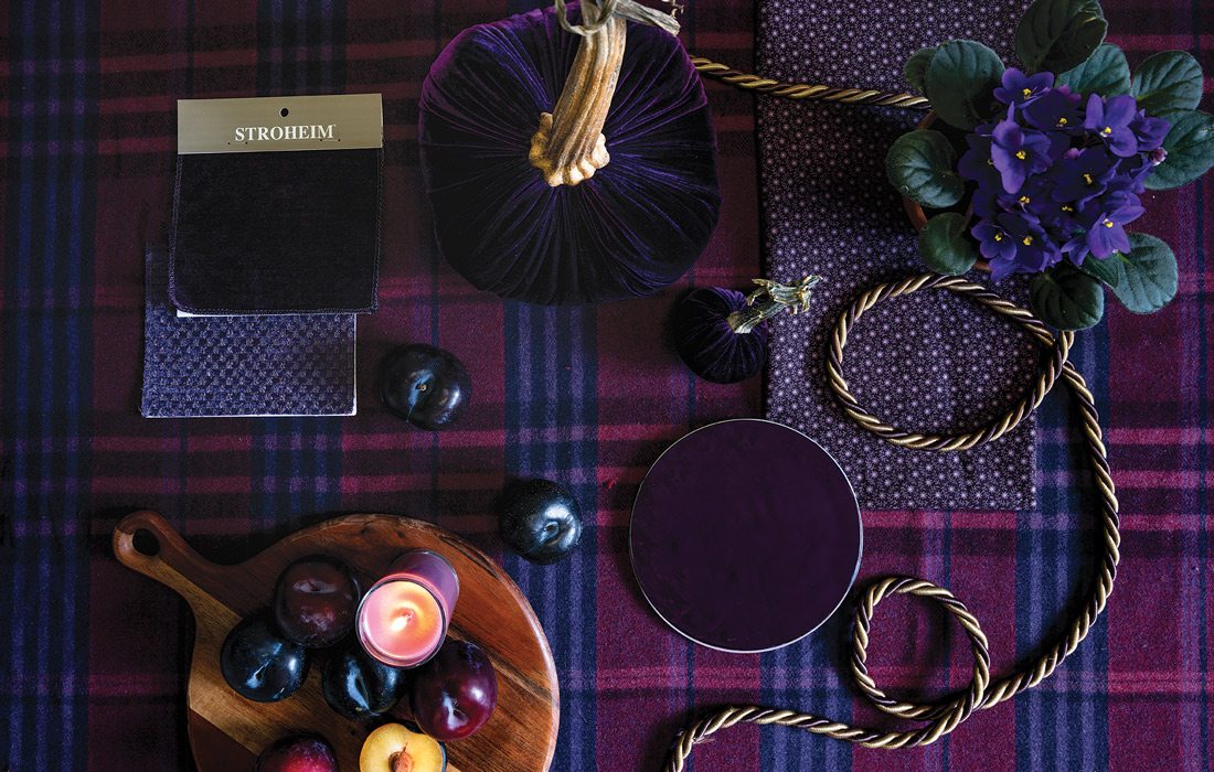 Differently purple-colored household objects