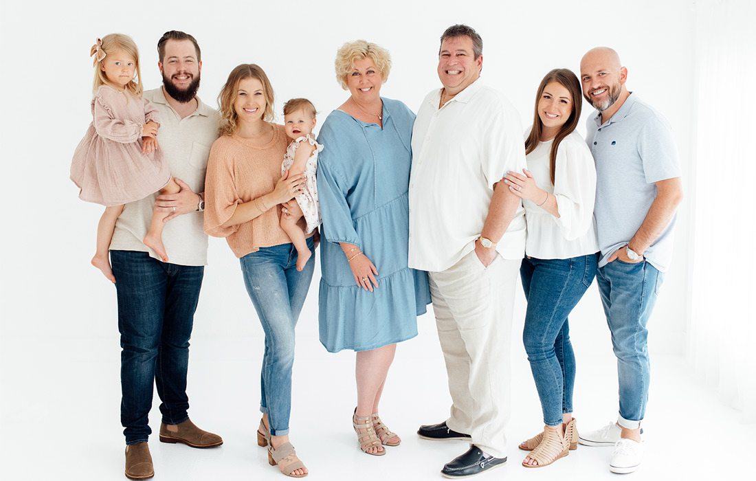 The Russell family: Jeven and Kayla Russell with their children, Kym and Jeff Russell, and Layton and Brandon Alsup.