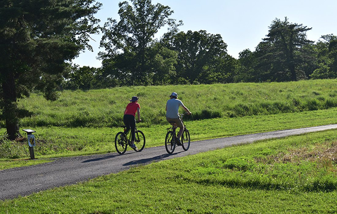 Two bikers on trail.