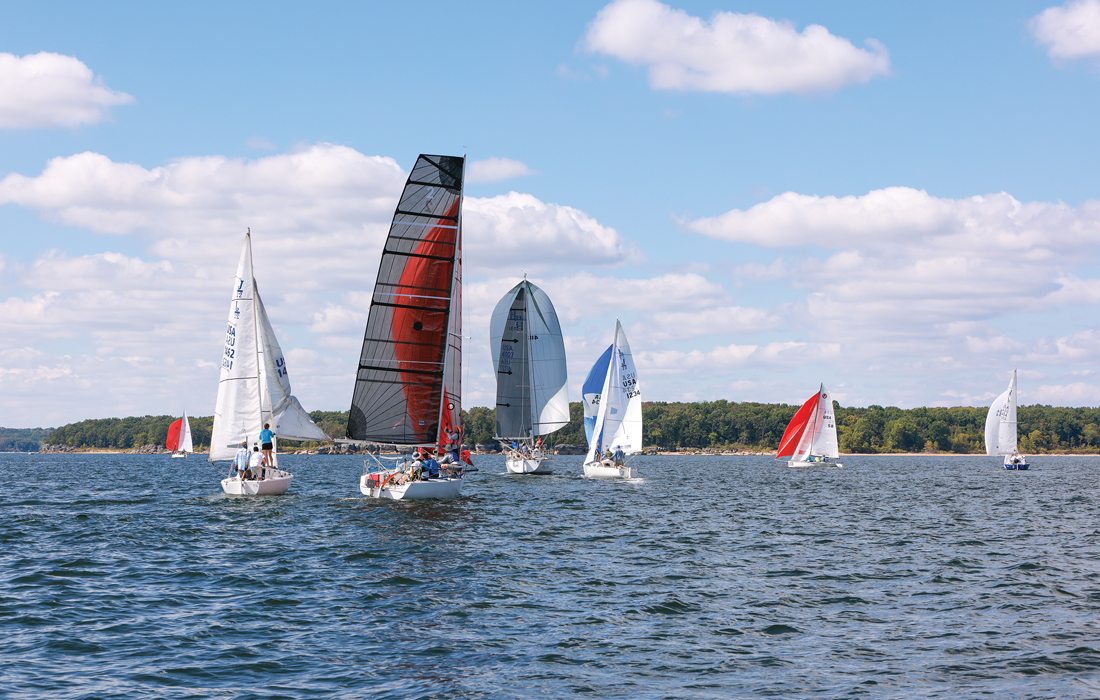 Boats sailing on a lake in southwest Missouri