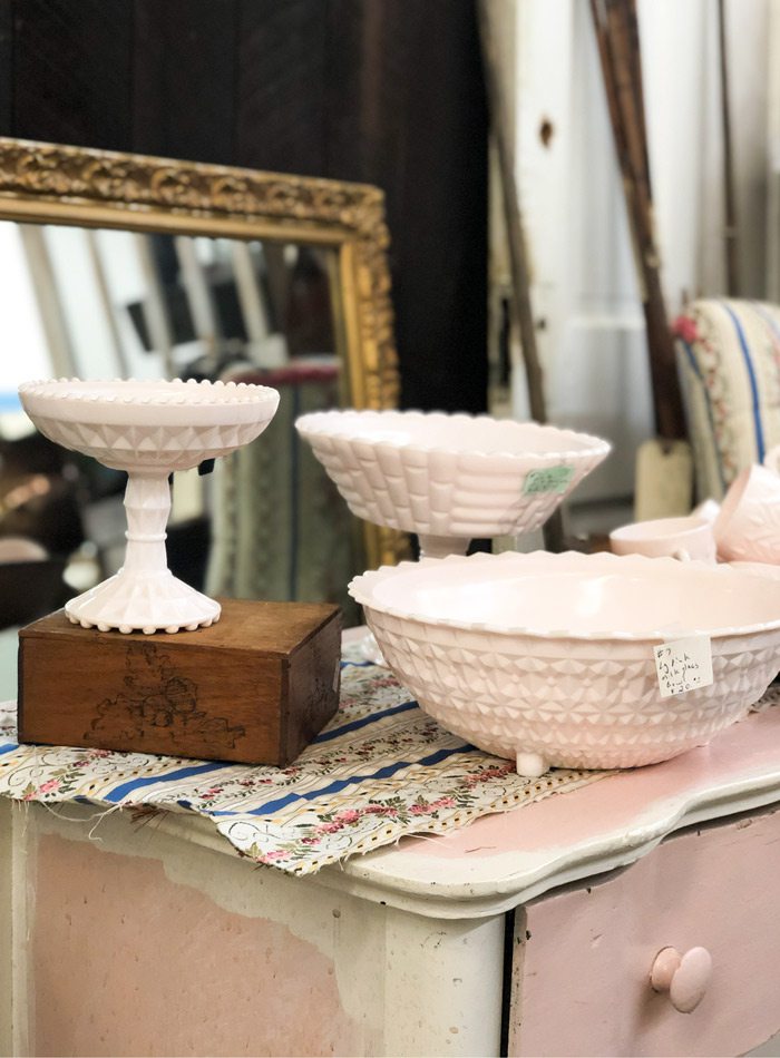 Ceramics bowls and mirror.