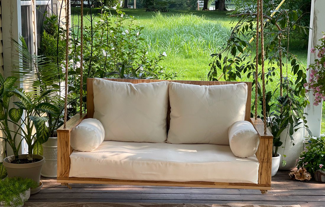 Wooden porch swing