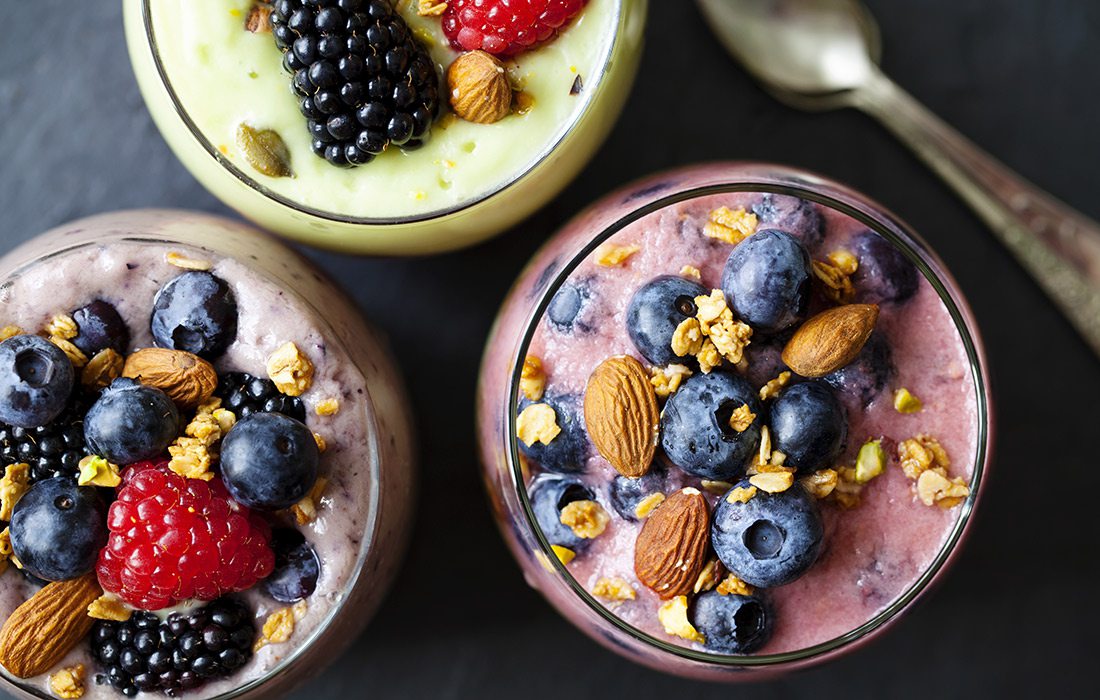 overhead view of smoothies