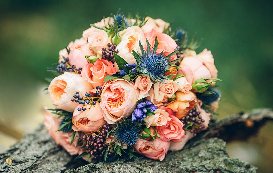 Bouquet of summer flowers for a winter wedding