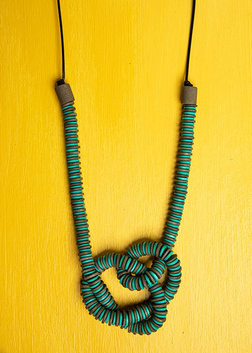 Sylca, teal beaded knot necklace