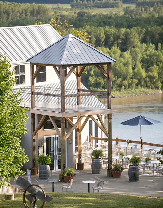 View of the Missouri River at Les Bourgeois Vineyard and Winery in Rocheport, MO