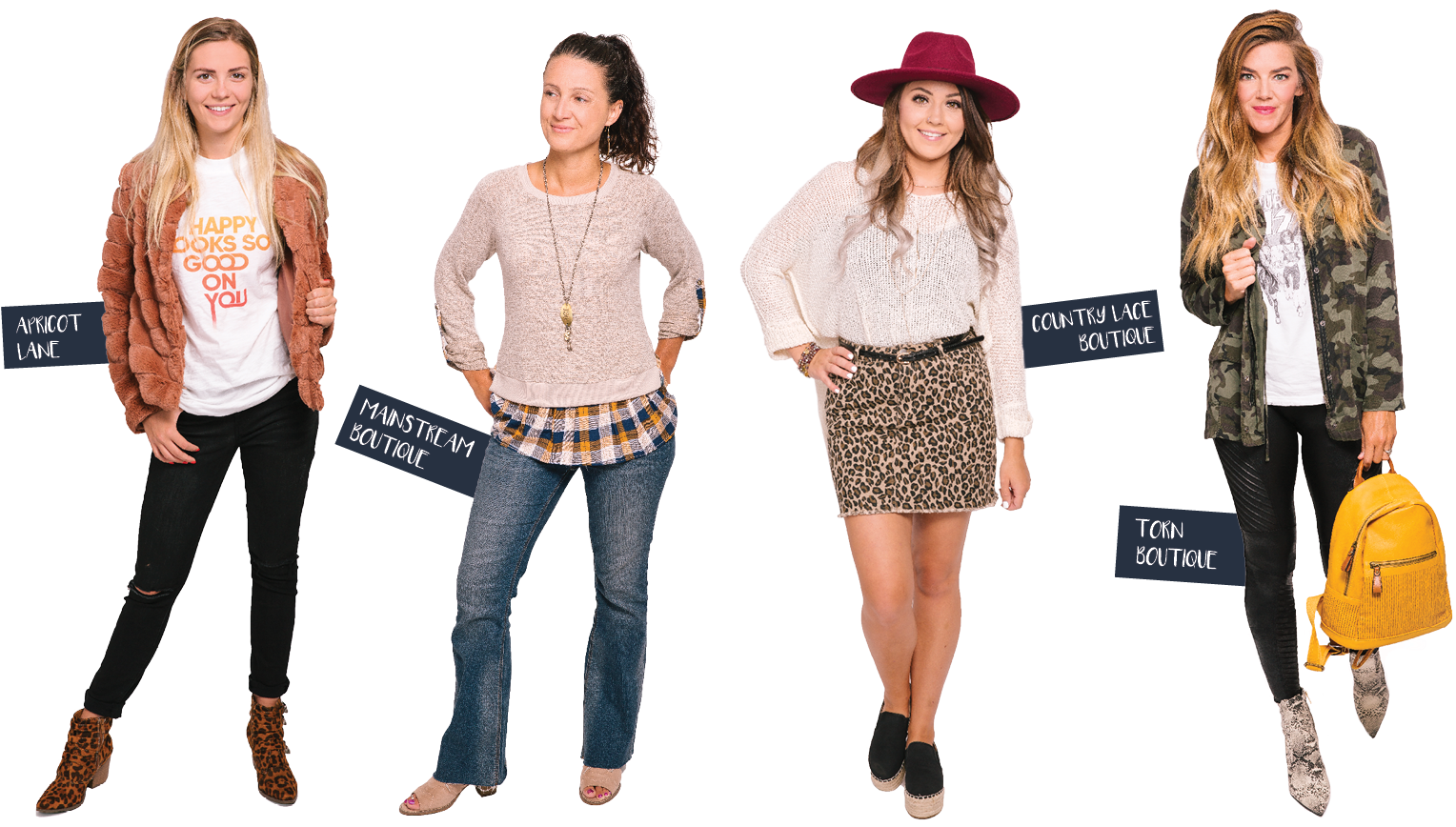 Styles by Apricot Lane, Mainstream Boutique, Country Lace Boutique and Torn Boutique