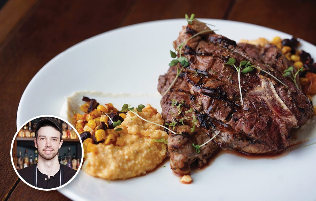 Pork Steak with Cajun Grits and Succotash from The Order in Hotel Vandivort in Springfield MO