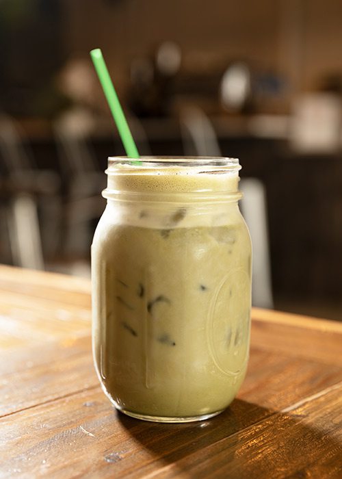 Iced Matcha Latte with Oat Milk at The Press Coffee and Juice Bar in Springfield MO