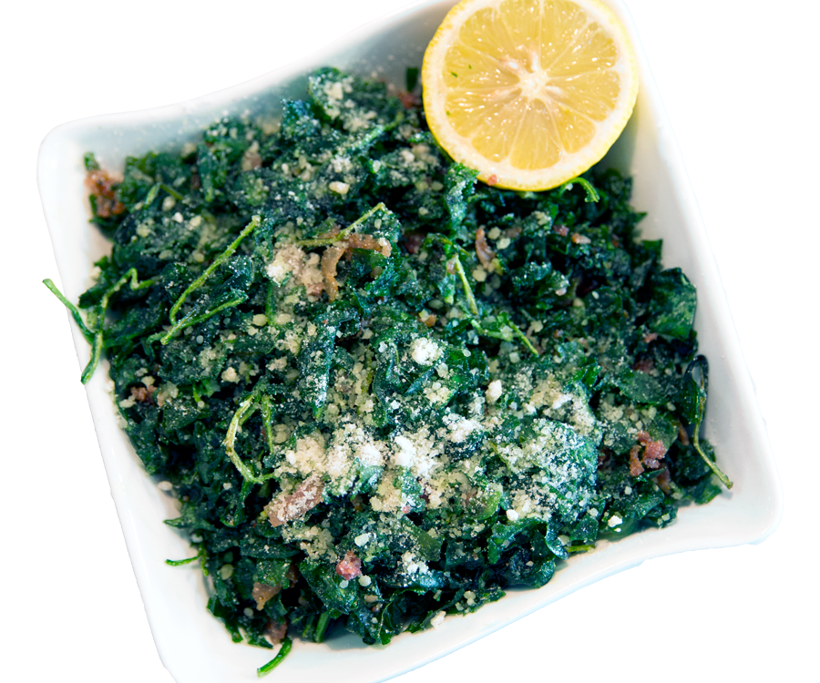 Bowl of flash-fried spinach