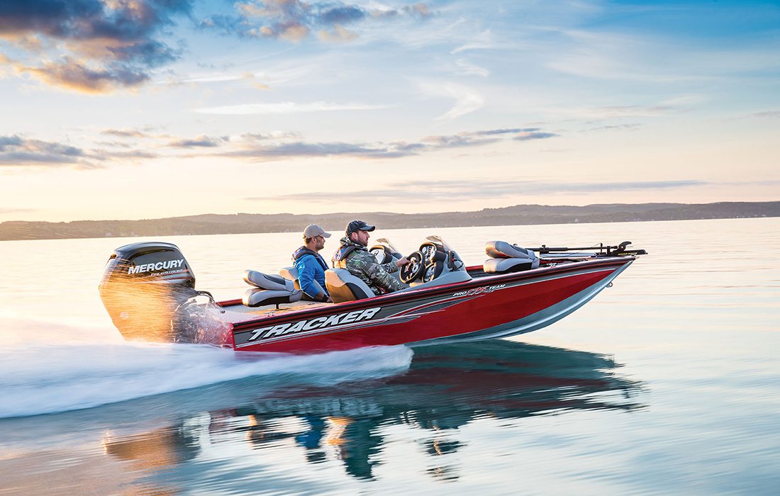 Tracker fishing boat on a lake