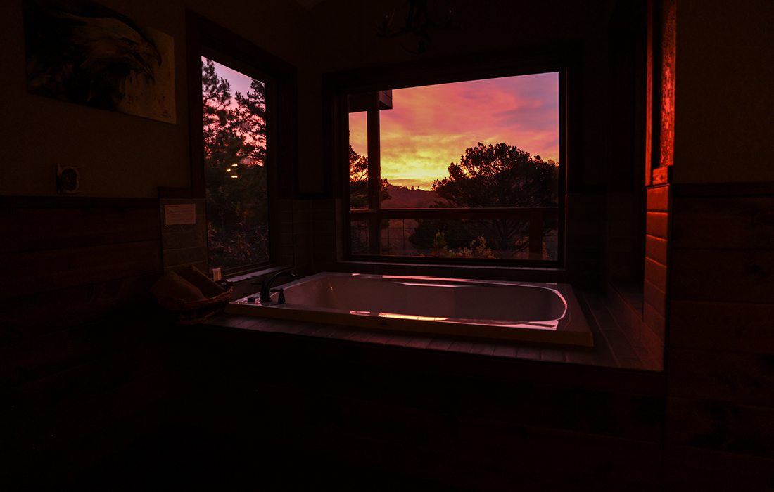 Interior of River of Life Farm's Treetop Loft at night