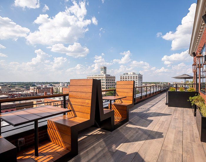 Seating outdoor rooftop at Vantage