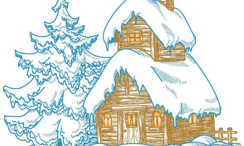 Home in winter illustration