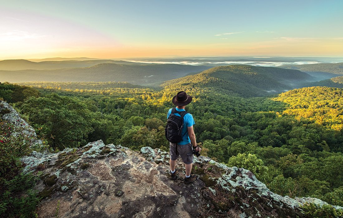 Person overlooking view on the Pig Trail in Arkansas