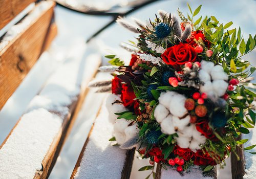 Bouquet of winter flowers for a winter wedding