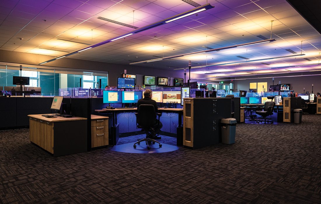 Interior of Springfield, Missouri 911 office